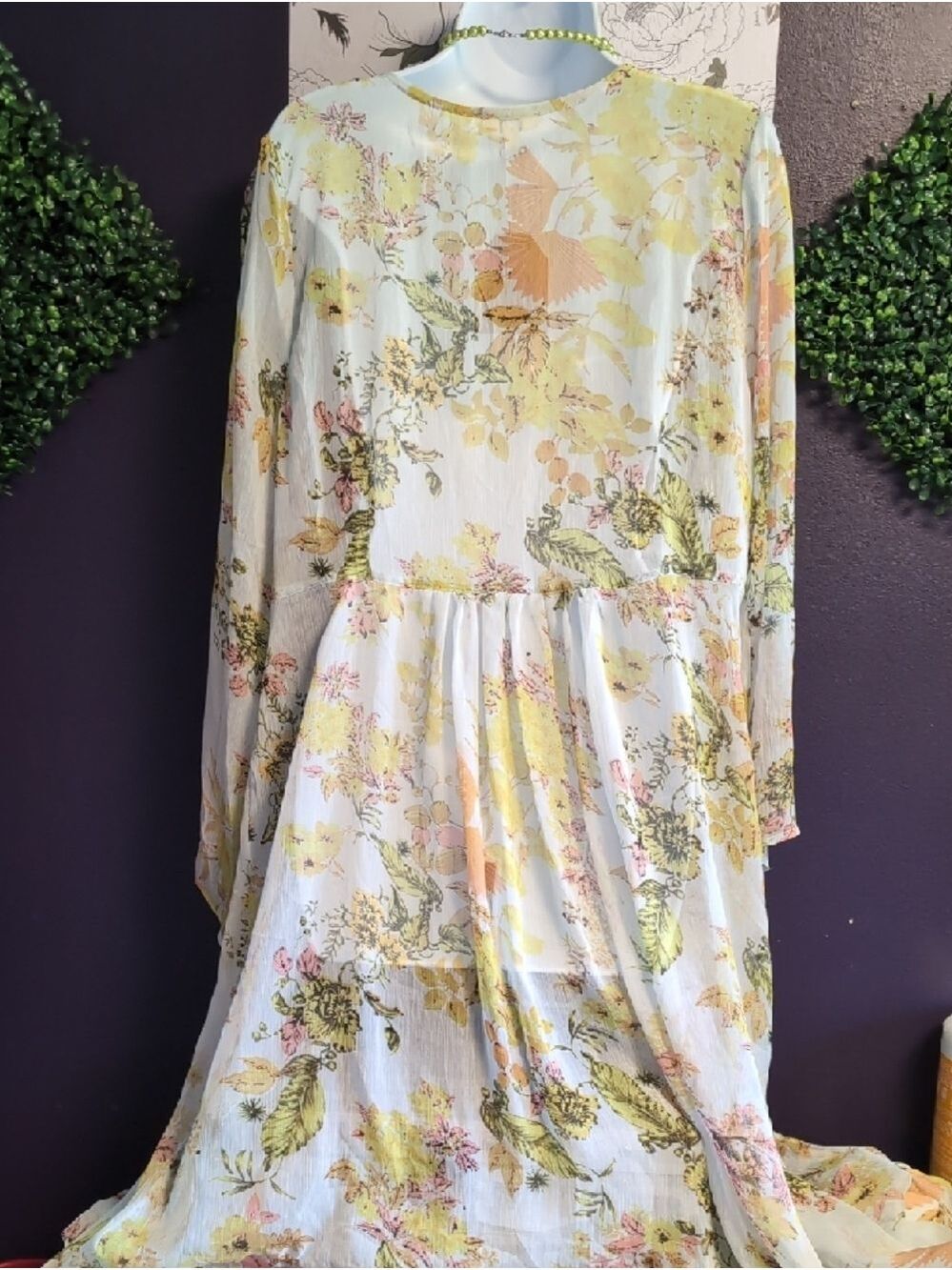 Kori Sheer Floral Duster/ Swim Coverup in Yellow & Pink - Picture 6 of 9